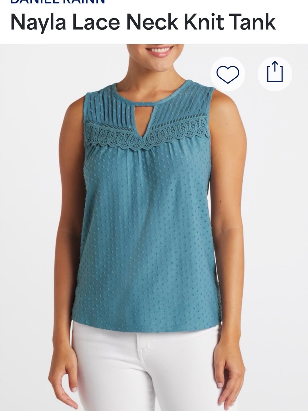 Daniel Rainn Teal Lace Yoke Knit Tank